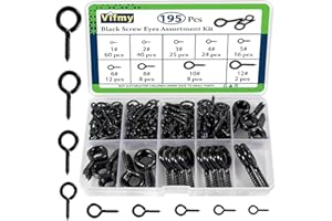 Vifmy Screw Eyes Assortment Kit(195Pcs),0.75" 0.78" 0.90" 1" 1.1" 1.18" 1.39" 1.57" 1.75" Zinc Plated Eyelet Screws,Metal Sma