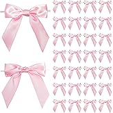 LIZLOVESS Pink Satin Ribbon Twist Tie Bows 5 Inch Pre-Tied Blush Pink Gift Bows for Crafts, Treat Bags, Party Favors, Wedding, Baby Shower, Candy Apple, Christmas Tree (36 Pack)