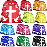 50 Pack Jesus Loves You Drawstring Backpack, 10 Bulk Easter Church s Christian Religious Bag Polyester Backpack, Bible Verse Party for FAVORS for Bible School, Easter Bags