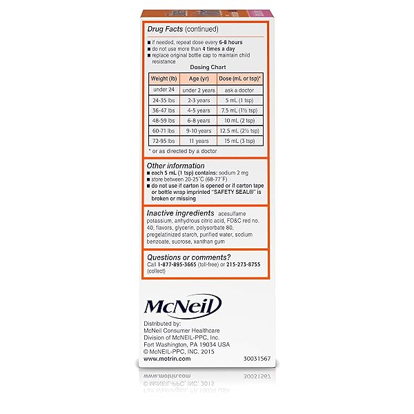 CHILDREN’S MOTRIN ORAL SUSPENSION MEDICINE, 100 MG IBUPROFEN, KIDS FEVER REDUCER & PAIN RELIEVER FOR MINOR ACHES & PAINS DUE TO COLD & FLU, ALCOHOL-FREE, BUBBLE GUM FLAVORED, 4 FL. OZ