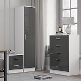 Reflect Grey Gloss & Matt White Wardrobe, Chest & Bedside Table Set view 1
