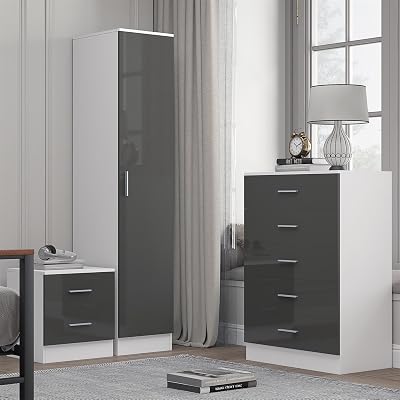 Reflect Grey Gloss & Matt White Wardrobe, Chest & Bedside Table Set