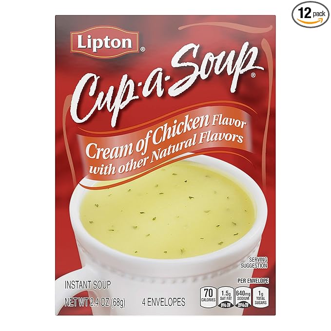 Amazon Com Lipton Cup A Soup Instant Soup For A Warm Cup Of Soup Cream Of Chicken Only 60 Calories Per Serving 2 4 Oz 4 Count 12 Pack Soups Stews And Stocks