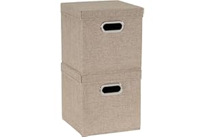 Household Essentials 802-1 Café Cube Bin Storage Set with Lids and Handles | 2 Pack, Brown Linen