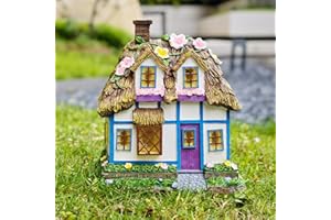 BRILLIANT PROSPECT Prospect Thatched Cottage, Solar Statue Lights Mushroom Fairy House, Garden House Statues, Outdoor Memorial Ornaments Waterproof Decoration for Outside Patio Yard Lawn Decor