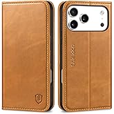 SHIELDON Genuine Leather Wallet Case for iPhone 17 Pro Max 6.9-inch 2025 | RFID Blocking Card Holder, Folio Magnetic Cover, Kickstand, Shockproof Case for Women Men - Retro Light Brown