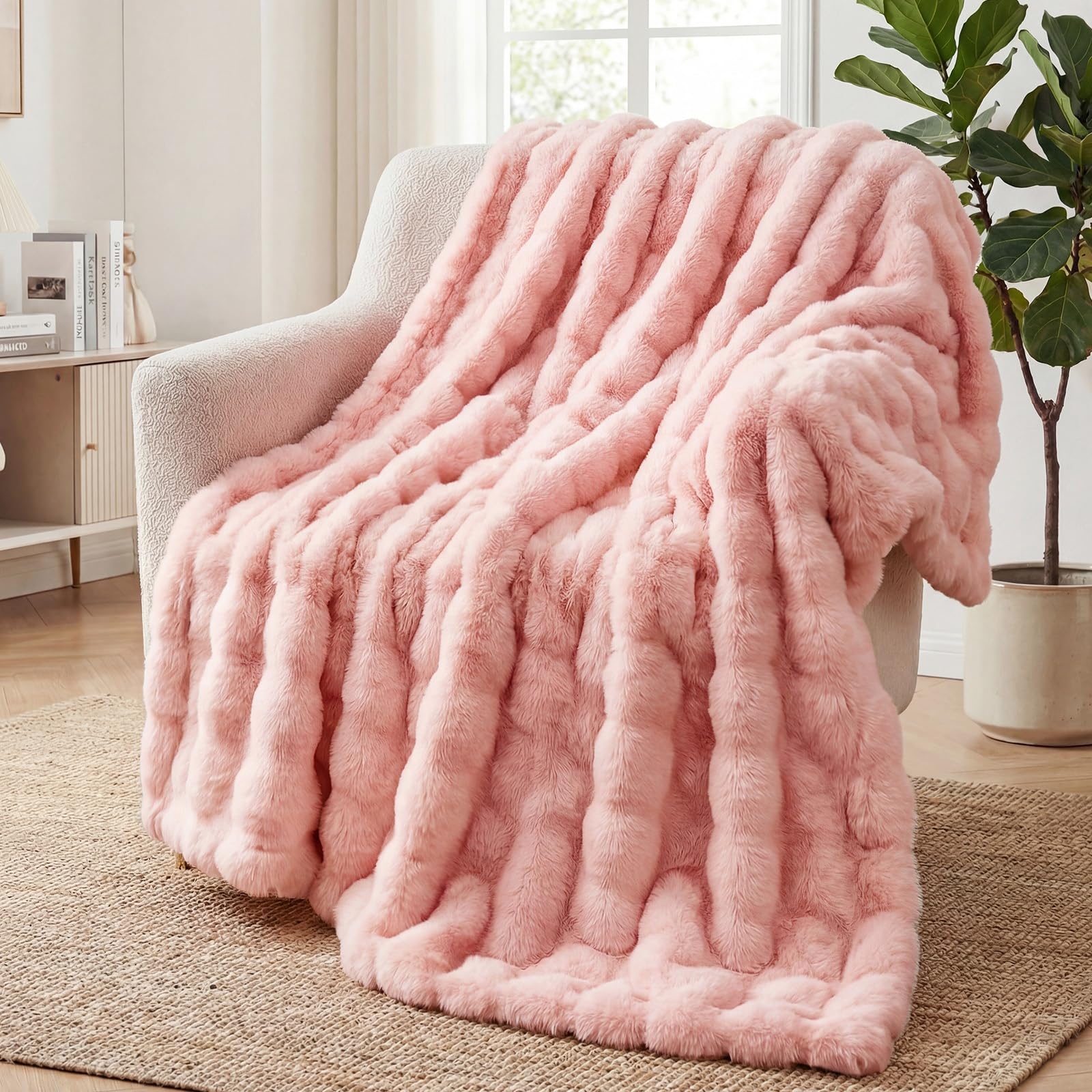 SHANNA Soft Warm Rabbit Plush Fleece Blankets Thick 1000 GSM Throws for Sofa Large Fluffy Versatile Blanket Bed Throw for Bedroom, Couch, Travel, Kids, Camping (Pink, 160 * 200cm)