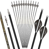 wolfman 30" Pure Carbon Arrows Archery Practice Hunting Arrows Spine 300 350 400 500 600 with Removable Tips Targeting Arrows for Compound &amp; Recurve &amp; Long Bow 6/12pcs