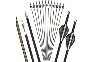 wolfman 30" Pure Carbon Arrows Archery Practice Hunting Arrows Spine 300 350 400 500 600 with Removable Tips Targeting Arrows for Compound & Recurve & Long Bow 6/12pcs