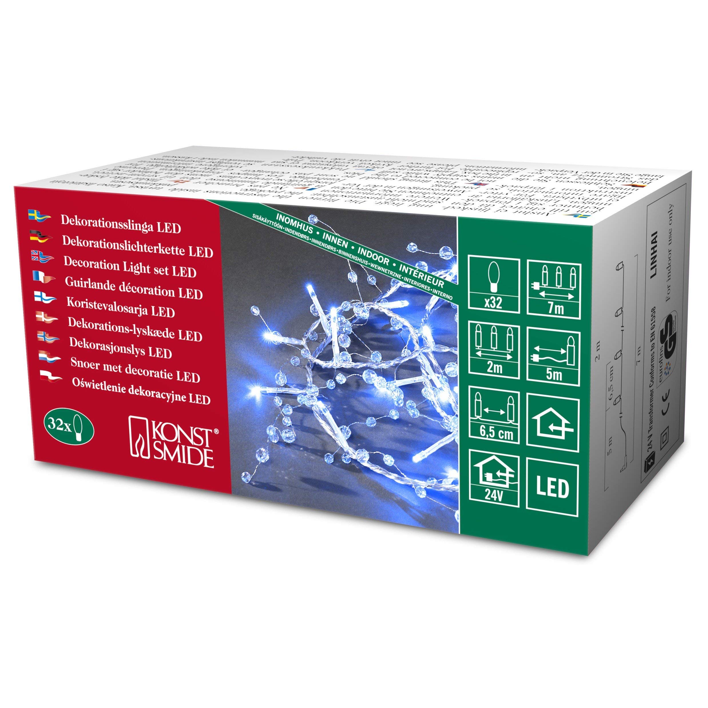 Konstsmide 3172-403 LED Decorative Light Set Blue and Transparent Beads/for inside (IP20) / 24V internal transformer / 32 Blue Diodes/Transparent Cable