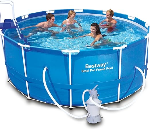 Bestway Pool 366 X 122 Cm With Sand Filter System Wall Steel Frame Swimming Pool Amazon Co Uk Garden Outdoors