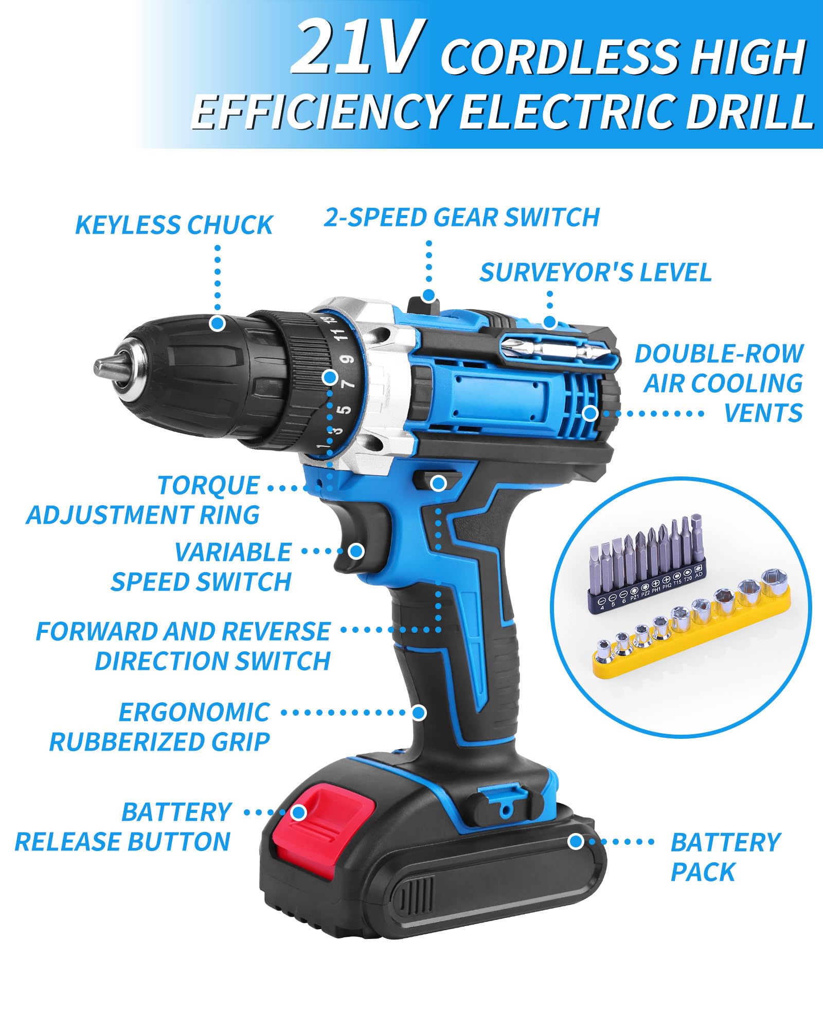 AOFUXTI Electric Screwdriver Drill Bit Set Kit, Home cordless drill tool box, Small Hand Drill ToolSet, Essential Portable Power Drills Set for Men, Battery Operated 20v Engineer's Tool