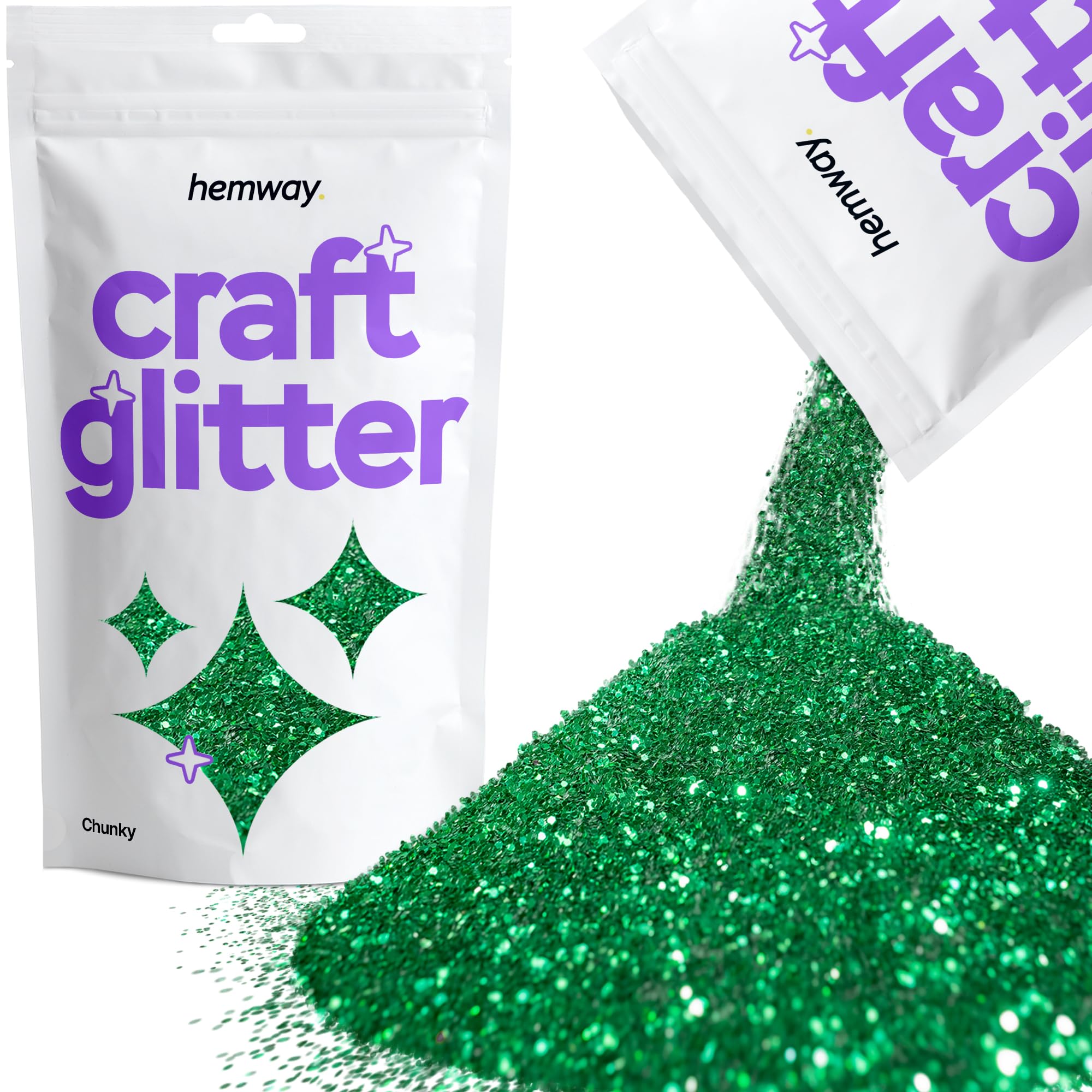 Hemway Craft Glitter Emerald Green 100g Chunky Glitter for Crafts, Resin, Cosmetic, Nail, Face, Body, Festival, Tumblers, Art, Candle, Crafting