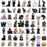 DIYDEC 60pcs Halloween Resin Miniatures Mini Ghost Skull Figures | Tiny Little Small Figurines to Hide Toys Bulk for Halloween Craft Party Favors Bag Fillers Garden Dollhouse Decor