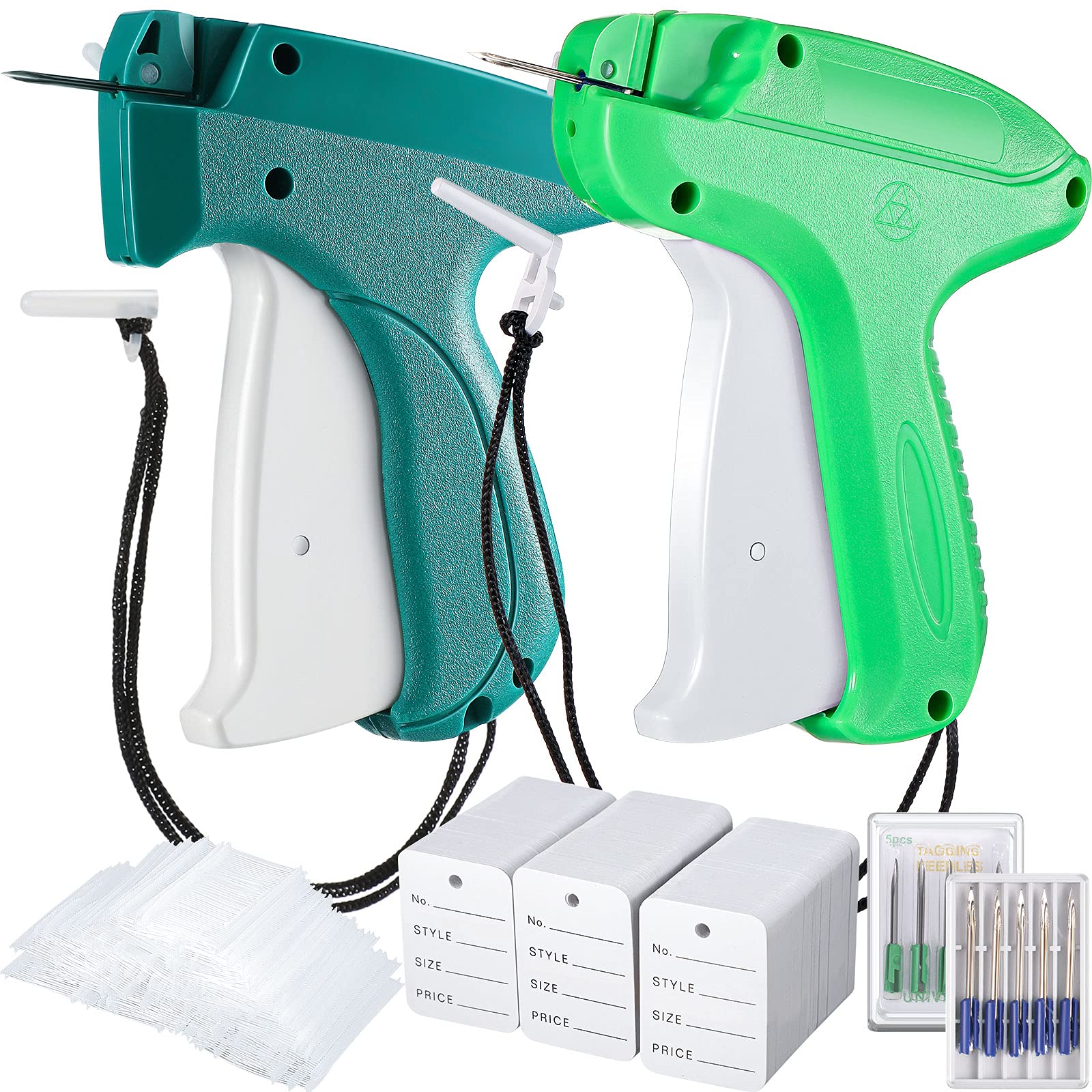Photo 1 of 1112 Pieces Clothes Garment Tag Attacher Price Gun Applicator Machine 2 Inch Standard Plastic Fastener Barb Clothing Paper Size Name Tag Steel Needle for Boutique Store(Dark Green, Light Green)