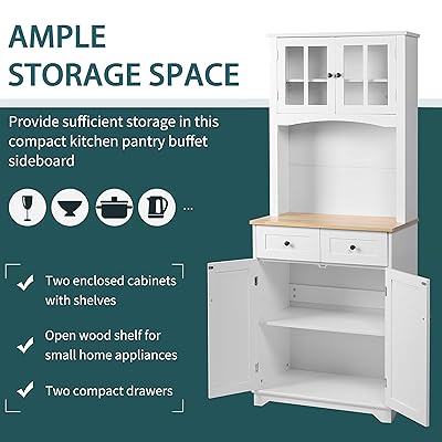 Buy Mupater Kitchen Pantry Cabinet Buffet Hutch With Drawers And Microwave Space Kitchen Storage Sideboard With Framed Glass Doors And Shelves White Online In Vietnam B08z45dnjc