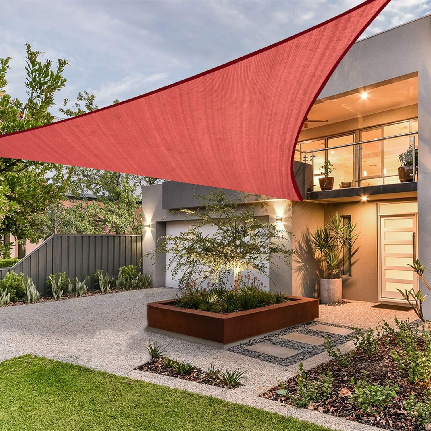 Artpuch10'X10'X14' Sun Shade Sail Curved Commercial Outdoor Shade Cover Rust Red Triangle Heavy Duty Permeable 185GSM Backyard Shade Cloth for Patio Garden Sandbox (We Make Custom Size)