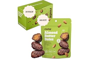 Realsy Almond Butter Filled Medjool Dates, Organic Dates with No Sugar Added, Gluten-Free, Vegan, Good Source of Fiber, Low Glycemic Index, All Natural Healthy Snack, (10 Pack)