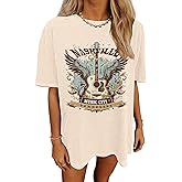 Women's Nashville Country Music City Oversized Graphic T-Shirts Casual Band Tees Short Sleeve Rock Roll Tops