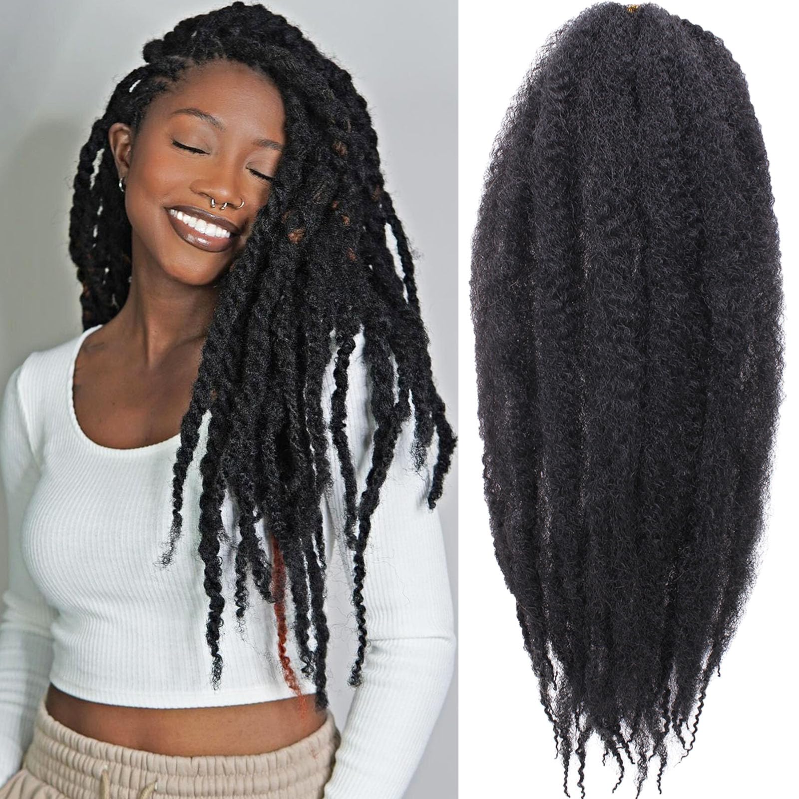 Samtress 18 Inch Marley Twist Braiding Hair 8 Packs Marley Hair For Faux Locs Natural Black Afro Kinky Marley Braiding Hair Synthetic Springy Jumbo Twist Crochet Braids Hair Extensions (Black) — image 1