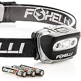 Foxelli Headlamp Flashlight - Super Bright Cree Led, Lightweight, Comfortable Headband, Perfect for Runners, 3 x AAA Batteries Included