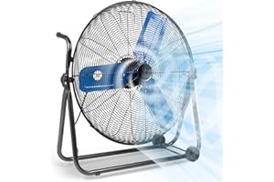 TMWINGS 24 Inch High Velocity Industrial Fan 8500 CFM Heavy Duty Outdoor Fan 3-Speed 360 Degree Adjustable Tilt, Metal Floor Fans with Aluminum Blades for Workshop Patio Commercial Factory Garage - UL Listed
