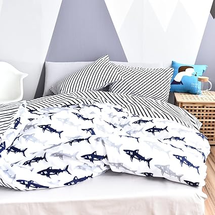 Lelva Shark Bedding Set Kids Bedding For Boys And Girls White