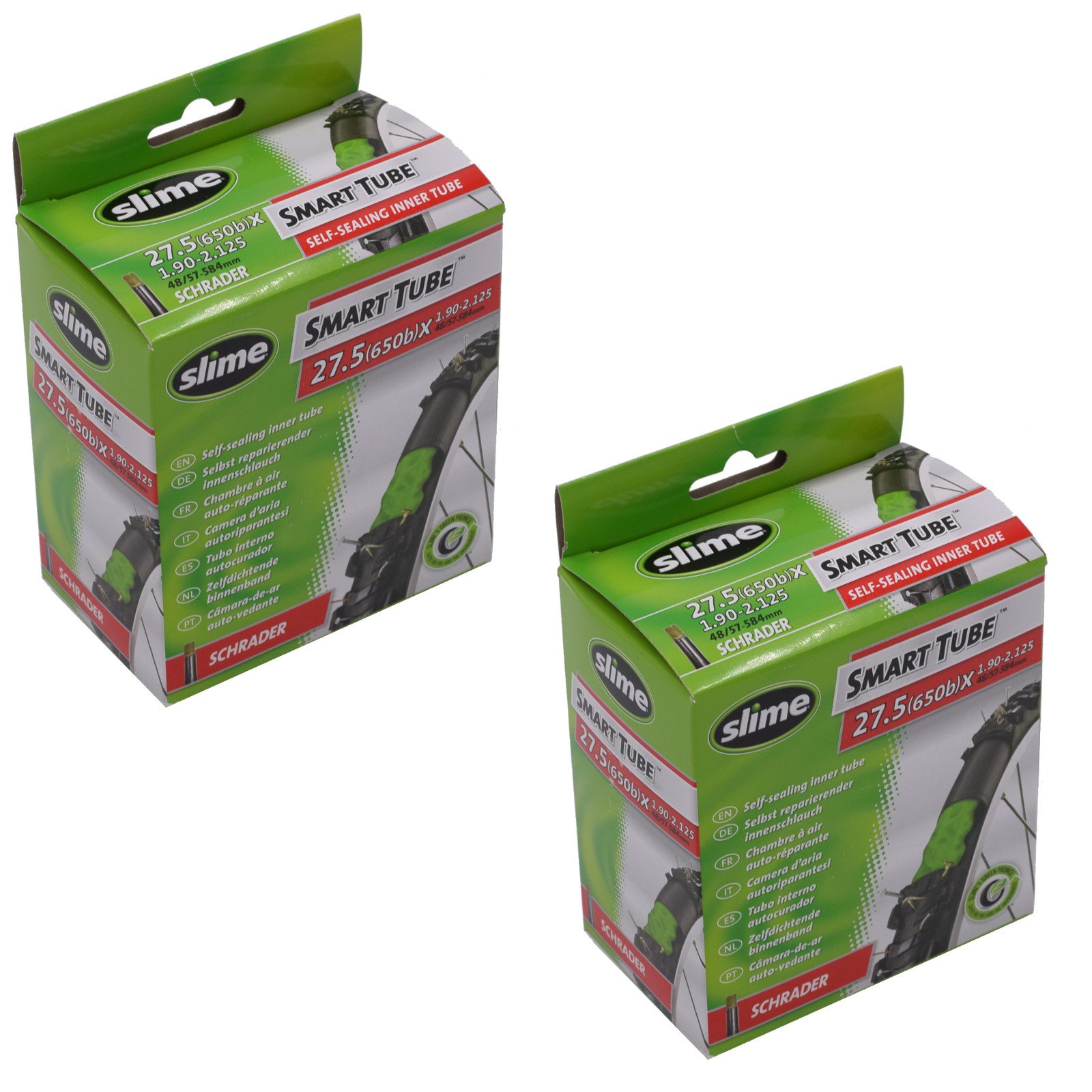 Slime 27.5" X 1.90-2.1 Self Healing Inner Tubes with Schrader Valve & Ano Adapters (Pair)