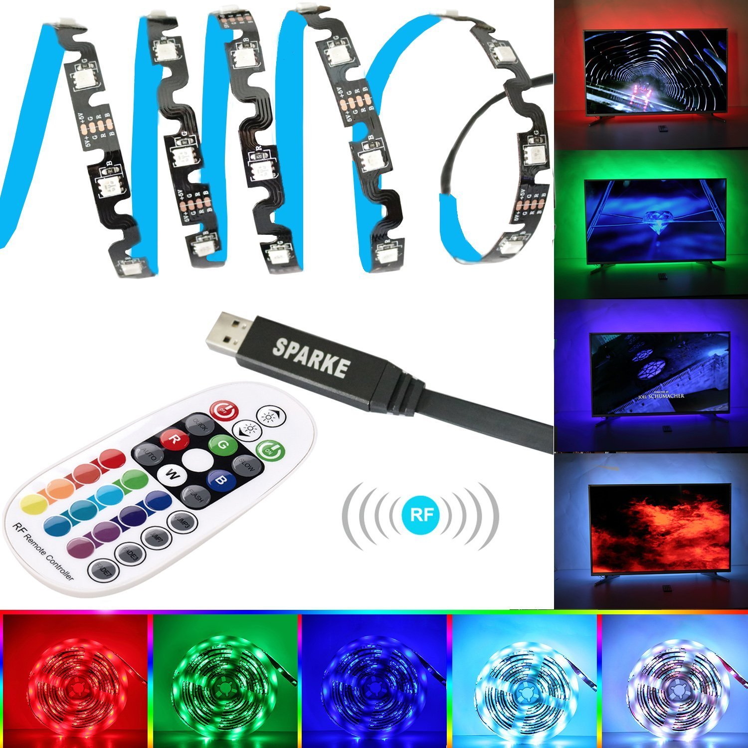 LED TV Backlight, Sparke 5050 3m Multicolor LED Strip Lights with