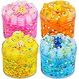 Slime Kit - 4 Pack Jelly Cube Crunchy Slime Kit, with Mermaid, Ice Cream and Teddy Bear Cute Charms, Soft & Non-Sticky Clear Crunchy Slime, Slime Party Favor for Girls and Boys Stress Relief Toy