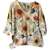SHENHE Women's Crochet Knit Top Hollow Out V Neck 3/4 Sleeve Floral Sweater Pullover