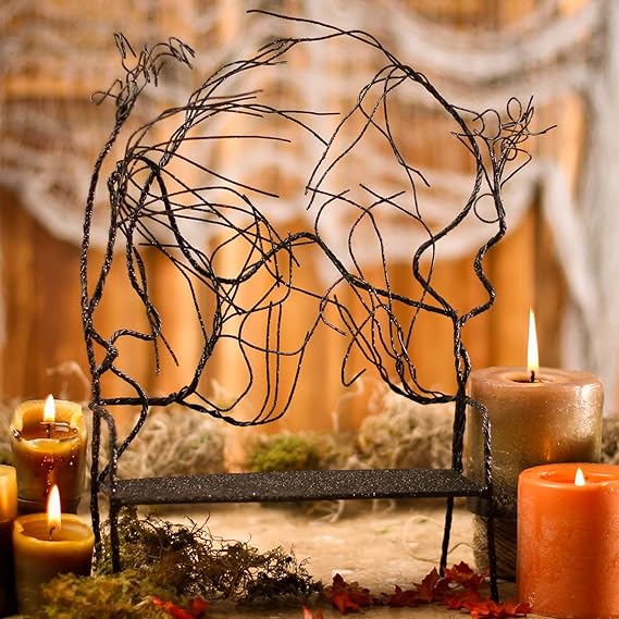 10" Tall Twisted Black Wire Halloween Bench for an Eerie