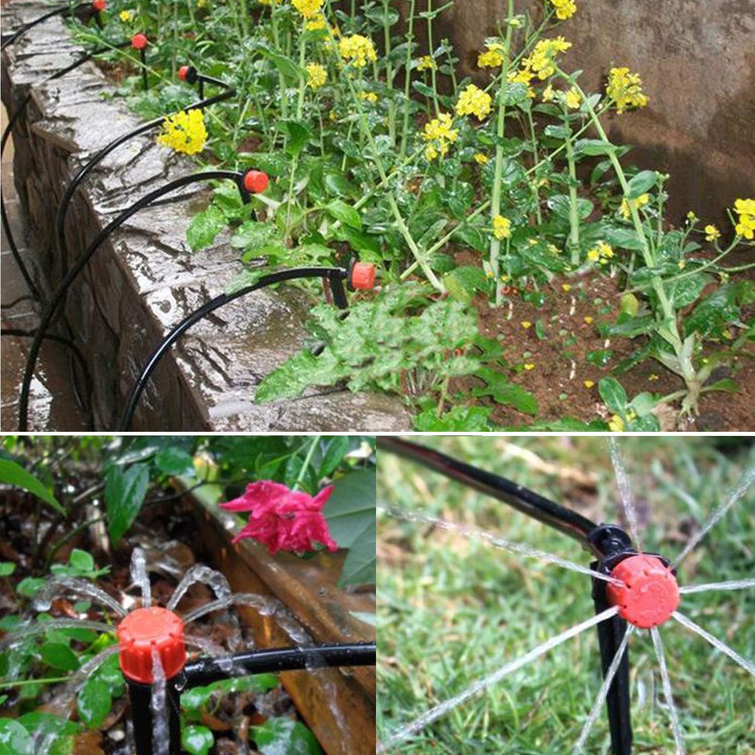Flantor Garden Irrigation System, 50ft 3/8" & 50ft 1/4" Irrigation System Blank Distribution Tubing Watering Drip Kit/Irrigation Kits Automatic Mist Irrigation Equipment Set for Garden, Flower Bed, Lawn : Garden & Outdoor