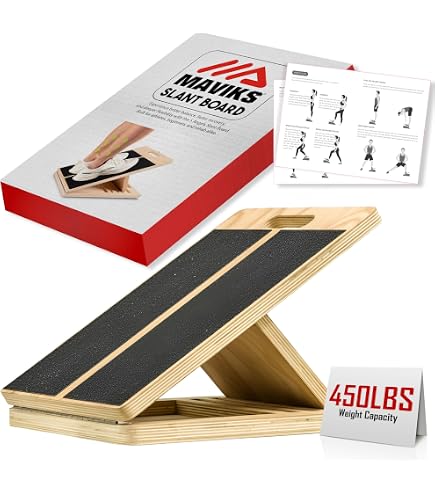 Planche Inclinée Bois 5 Angles - Étirement Mollets - Portable Avec Poignée - Poster Exercices Inclus