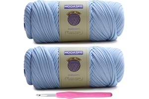 Mooaske 2 Pack T-Shirt Crochet Yarn for DIY Knitting Crochet Cloth Blanket Bag Dolls - 400g Chunky Thick Yarn for Crocheting with Polyester-Spandex Blend Elastic Fabric (Sky Blue)