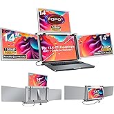 FOPO 14" Laptop Screen Extender Monitor Portable, Quad Monitor, Just 1 Cable for 3 Screens, FHD 1080P IPS Laptop Extender Compatible with Wins/Mac(M1 M2 M3) for 13.6" - 17.3" Laptops