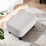 YMYNY 42cm Footstool Rectangle Ottoman with Wooden Legs Linen Fabric Light Gray view 2