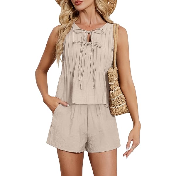 thumbnail image 2 of 2 Piece Sets For Women Summer Linen Outfits Short Sleeve V Neck Button Drawstring Shorts Sets Matching Loungewear Travel Beach Vacation Clothes Todays Order For Delivery From Orders Placed 2 of 13