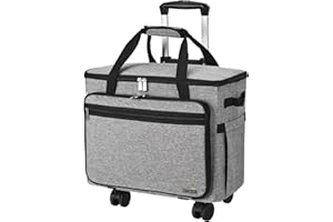 FINESUN Sewing Machine Case with Detachable Dolly Rolling Sewing Machine Case, Trolley Tote Bag Sewing Machine Carrying Case for Most Standard Most Standard Singer, Brother, Janome, Grey