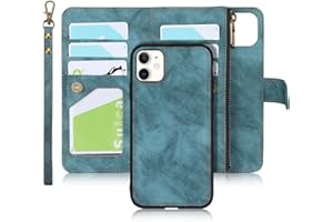 iCoverCase Compatible with iPhone 11 Wallet Case with Card Holder, 2 in 1 PU Leather Case Zipper Pocket Magnetic Detachable F