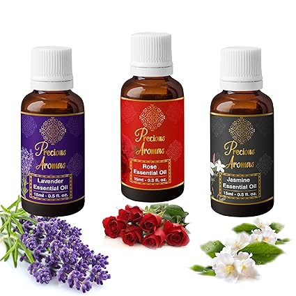 Precious Aromas Lavender, Rose & Jasmine Essential Oil, 15 ml (Pack of 3)