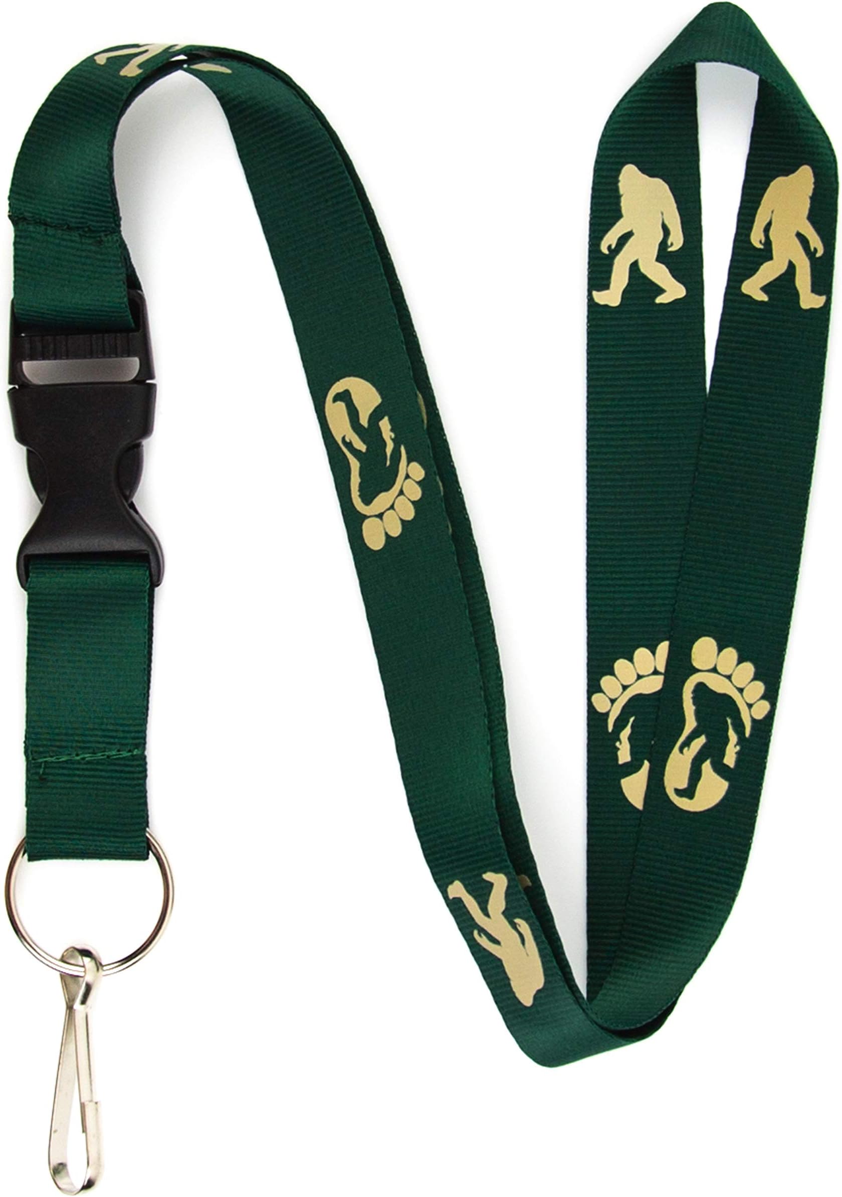 Bigfoot Lanyard Keychain and ID Holder with Detachable, Breakaway Buckle for Keys or Badge - Durable Nylon - Funny Sasquatch Novelty Necklace (Green)