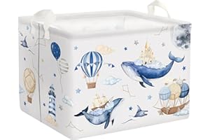 Clastyle Flying Whales Turtle Baby Storage Basket Large Sea Animal Boy Girl Book Gift Toy Bin Collapsible Bedroom Kid Clothes Nursery Hamper