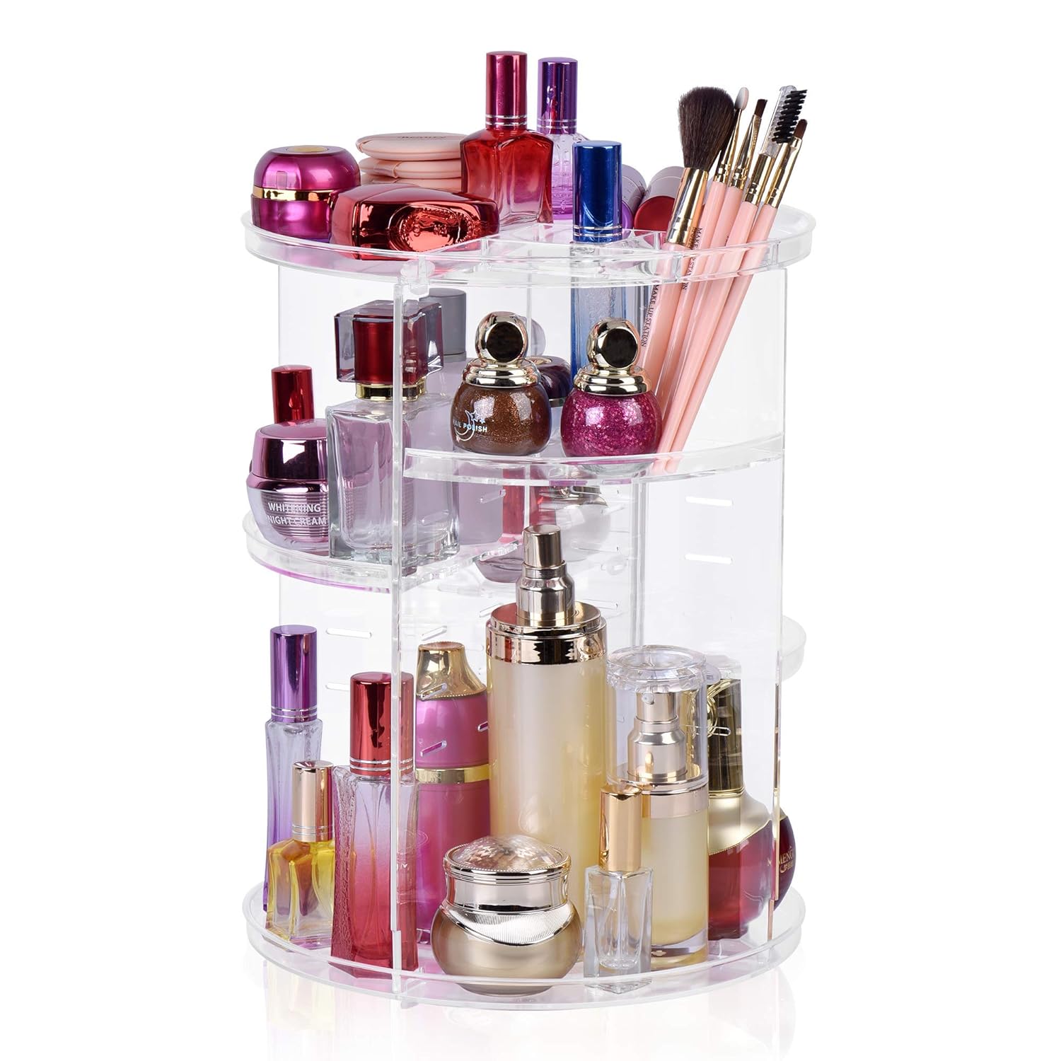 Easyhouse 360° Rotating Makeup Organizer, Adjustable Multi-Function Cosmetic Storage Organizer, Large Capacity Jewelry Perfumes Display Stand Box (Clear): Beauty
