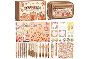 FIMIBUKE Kid School Supplies for Girls Age 5 6 7 8-12 13 14 Year Old, 36PCS Kawaii Tween Teen Girl Birthday Christmas Gift Cute Capybara Stationery Set w/Pencil Case Gel Pen Pencil Sticker Notebook Sticky Note