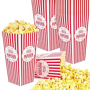 Stock Your Home 46 Oz Popcorn Containers (50 Count) Greaseproof Classic Popcorn Containers for Movie Night with Auto Pop-Up Design - Recyclable Popcorn Boxes for Home Movie Theaters, and Parties