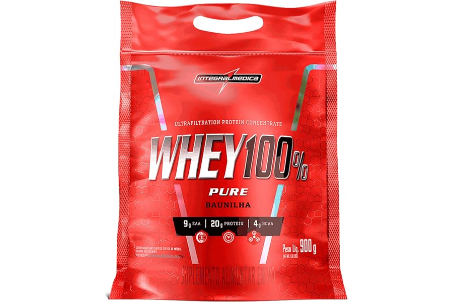 Integralmédica - Whey Protein Concentrado Baunilha 100% Pure - 20g de Proteína por Scoop, Suplementação Alimentar Pós-Treino, Fórmula Enriquecida com BCAAs - 900g