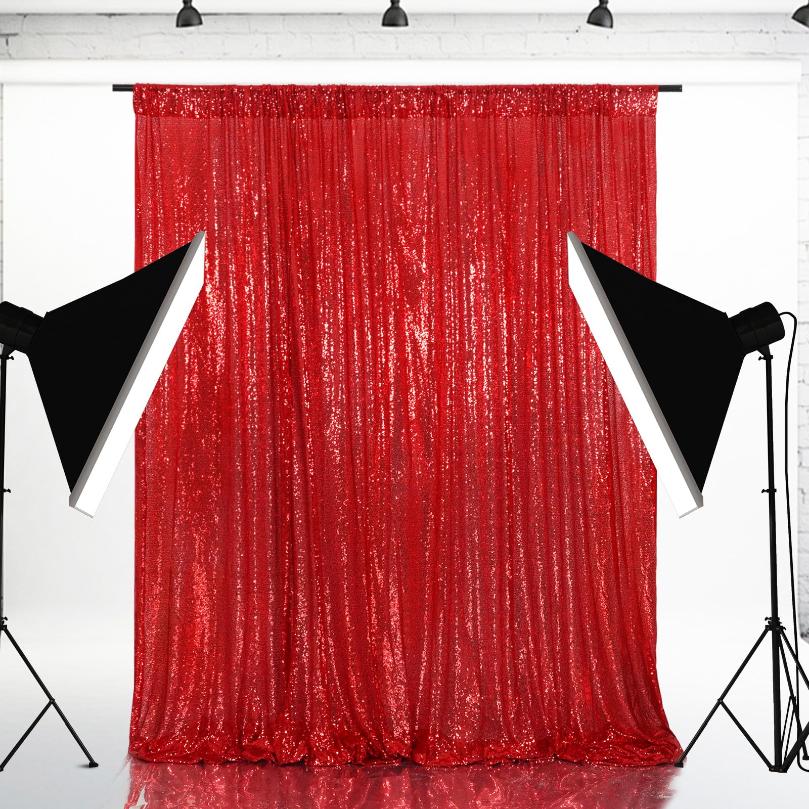 Eternal Beauty Red Sequin Backdrop, 8x8 Ft Glitter