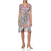 Tommy Hilfiger Women's Short Sleeve Midi Faux Wrap Chiffon