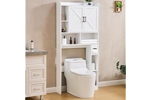 Viroformo Over The Toilet Storage Cabinet, 32 Inches Width Farmhouse Storage Cabinet Over Toilet with 2 Barn Door, Toilet Paper Holder Stand, Toilet Rack for Bathroom, Laundry, Restroom, White